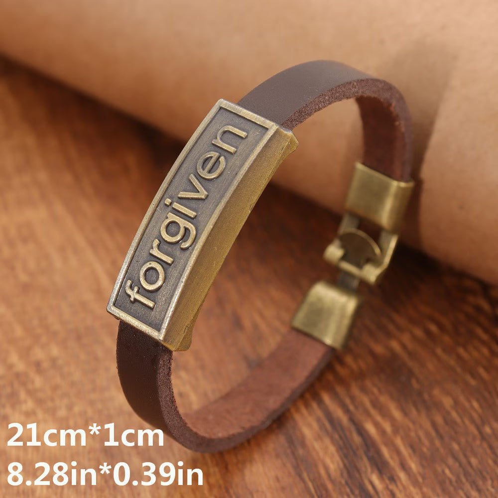 Forgiven Christian Leather Bracelet – Vintage Faith Wristband for Men ✝️ It's: