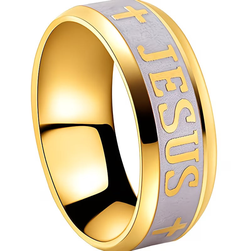✝️ Stainless Steel Men’s Jesus Cross Engraved Ring Retro Christian Wedding Band | Faith • Strength • Commitment — By TETELESTAI Bold in faith. Strong in purpose. Built to last.