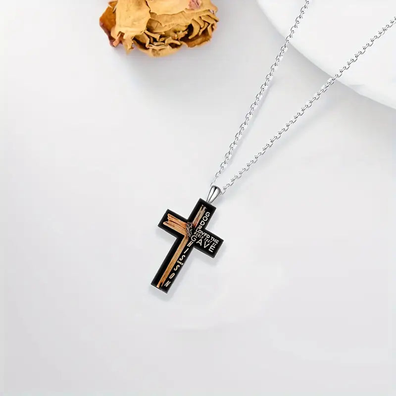 Stylish Men's Prayer Cross Pendant Necklace .
