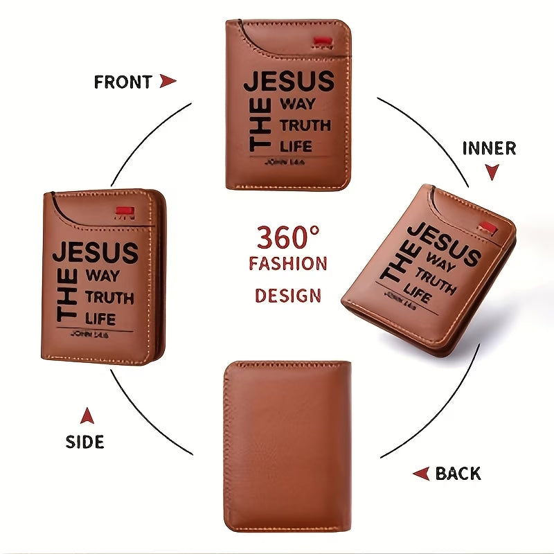 Men's Christian Leather Wallet | John 14:6 "Jesus The Way, The Truth, The Life" | Slim RFID-Style Card Holder | Faith Gift for Men