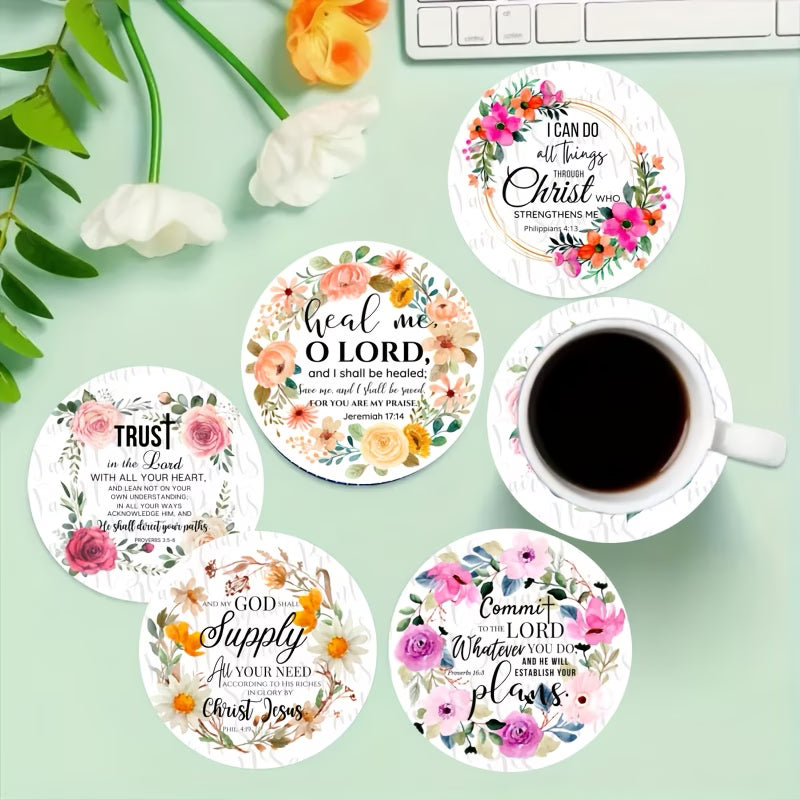 6pcs coaster Set of Wooden Coasters with Bible Verses,