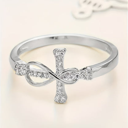 ✝️ Easter Cross Infinity Ring with Zirconia Faith • Eternity • Renewal — By TETELESTAI