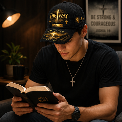 Christian Bible Verse Baseball Cap – John 14:6 Cross Design Adjustable Unisex Faith Hat | "I Am The Way, The Truth & The Life" Christian Cap for Church, Daily Wear & Outdoor Activities