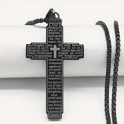 Vintage Christian Scripture Cross Pendant Necklace  Stainless Steel | Inspirational Bible Verse Engraved | Unisex Faith Jewelry