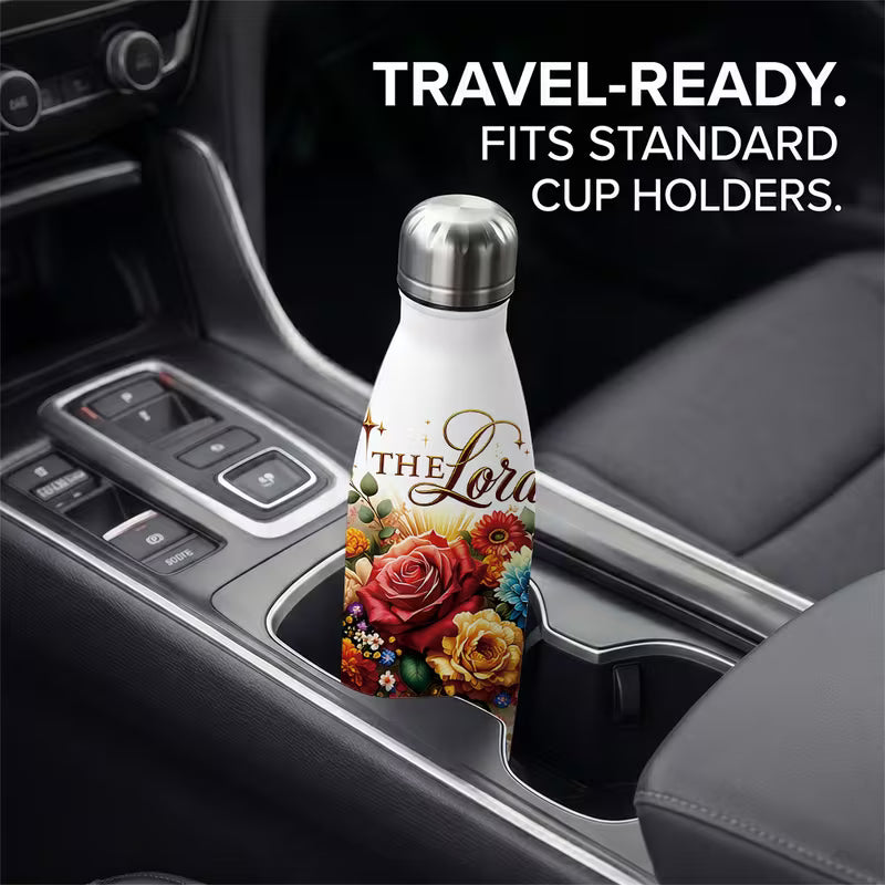 Christian Stainless Steel Water Bottle 500ml | "The Lord Is My Strength" Insulated Travel Flask | Floral Bible Verse Tumbler | Faith Gift for Women