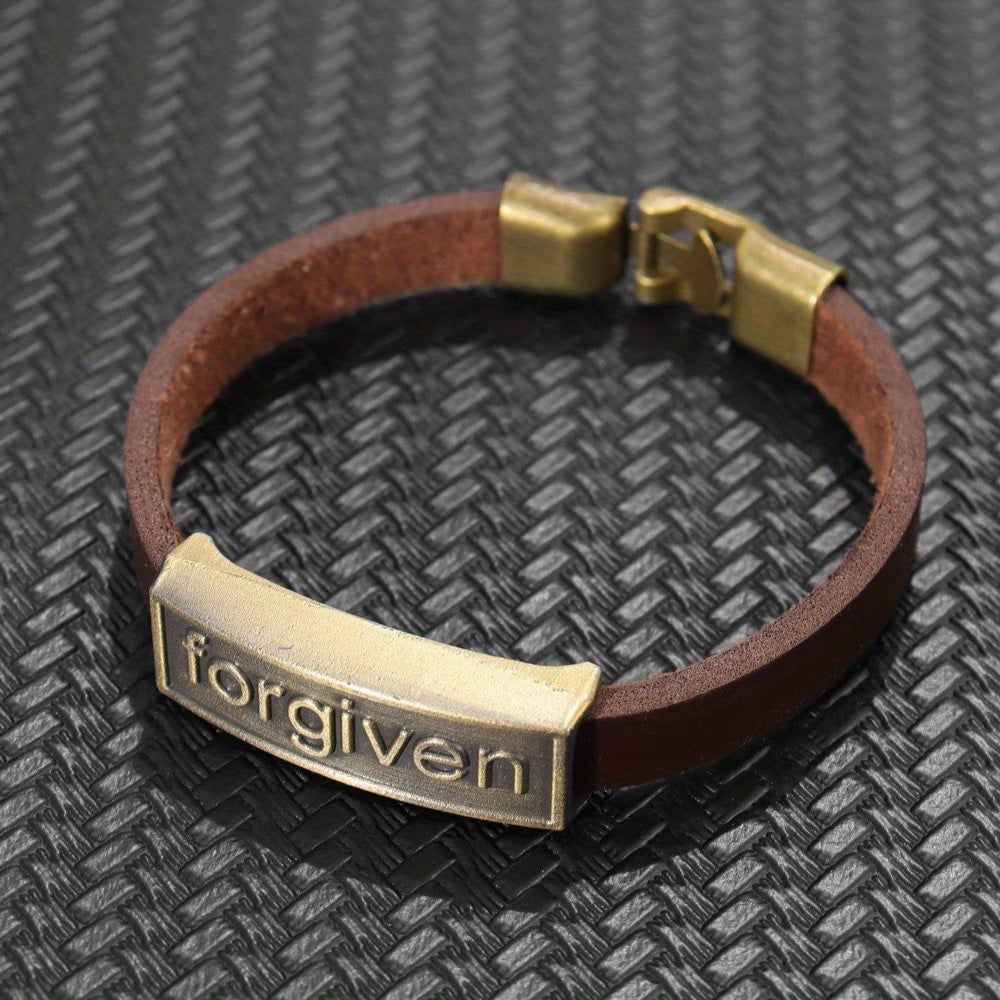 Forgiven Christian Leather Bracelet – Vintage Faith Wristband for Men ✝️  It's: