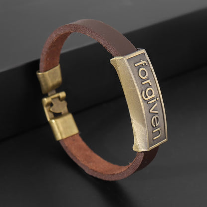 Forgiven Christian Leather Bracelet – Vintage Faith Wristband for Men ✝️  It's: