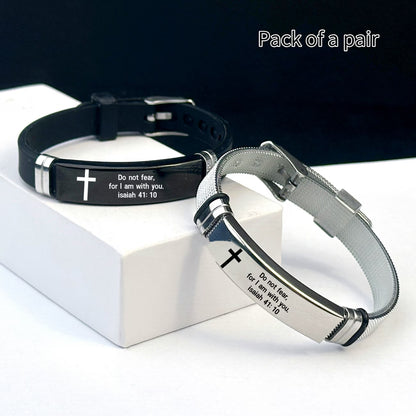 2-Piece Christian Bible Verse Wristband Set – Adjustable Scripture Bracelets for Men & Women ✝️| Faith-Inspired Gift for Men & Women