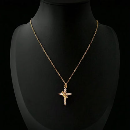 Elegant Crown Cross Pendant Necklace with Cubic Zirconia
