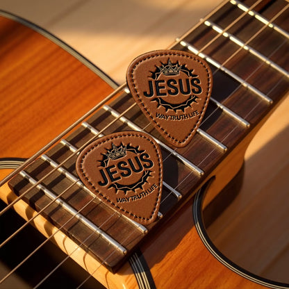 A premium 6-piece guitar pick set with stylish designs and a portable black pouch — perfect for worship, practice, and gifting.