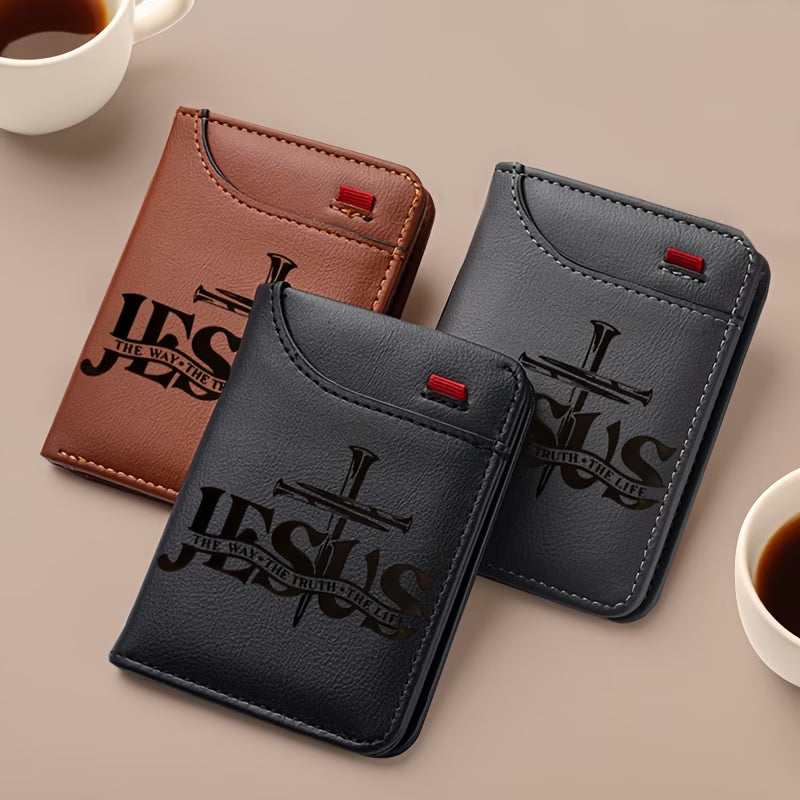 ✝️ Men’s Faith Letter Print Wallet Fish Symbol Christian Wallet | Multifunctional Card Holder & Coin Purse — By TETELESTAI