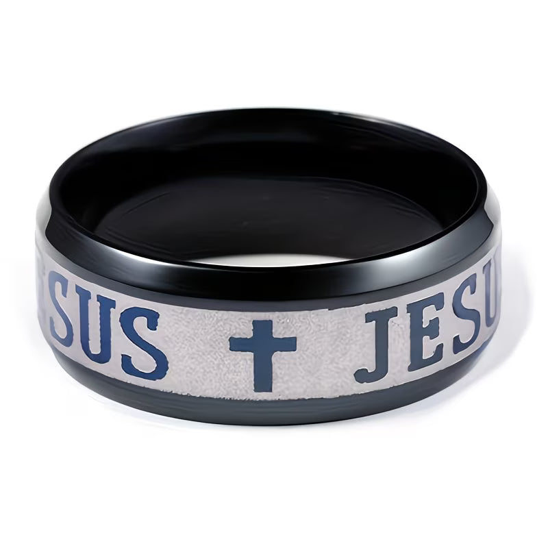 ✝️ Stainless Steel Men’s Jesus Cross Engraved Ring Retro Christian Wedding Band | Faith • Strength • Commitment — By TETELESTAI  Bold in faith. Strong in purpose. Built to last.