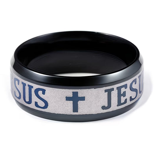 ✝️ Stainless Steel Men’s Jesus Cross Engraved Ring Retro Christian Wedding Band | Faith • Strength • Commitment — By TETELESTAI  Bold in faith. Strong in purpose. Built to last.
