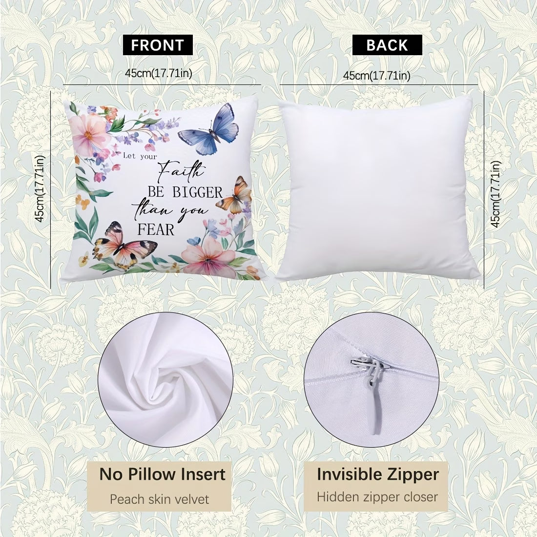 4-Piece Watercolour Butterfly & Floral Bible Verse Pillowcase Set – Christian Decorative Cushion Covers (44.96 x 44.96 cm)