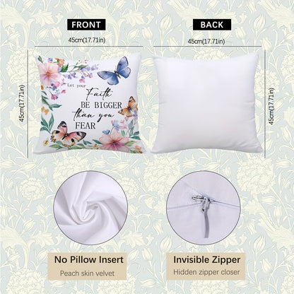 4-Piece Watercolour Butterfly & Floral Bible Verse Pillowcase Set – Christian Decorative Cushion Covers (44.96 x 44.96 cm)