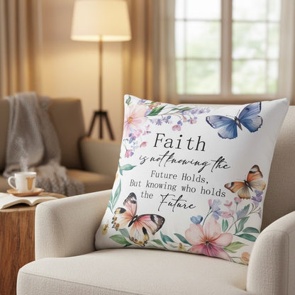 4-Piece Watercolour Butterfly & Floral Bible Verse Pillowcase Set – Christian Decorative Cushion Covers (44.96 x 44.96 cm)