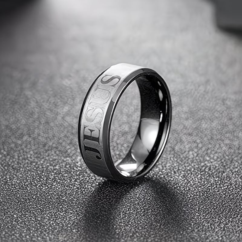 ✝️ Stainless Steel Men’s Jesus Cross Engraved Ring Retro Christian Wedding Band | Faith • Strength • Commitment — By TETELESTAI  Bold in faith. Strong in purpose. Built to last.