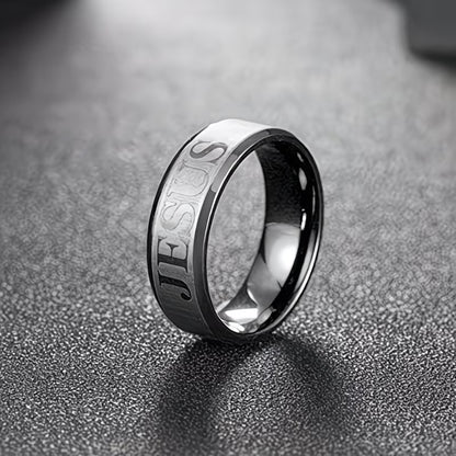 ✝️ Stainless Steel Men’s Jesus Cross Engraved Ring Retro Christian Wedding Band | Faith • Strength • Commitment — By TETELESTAI  Bold in faith. Strong in purpose. Built to last.