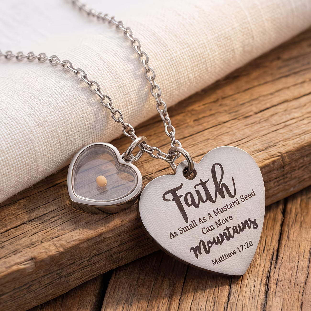 ✝️ Ladies’ Faith Necklace – Double Heart Lock Pendant Matthew 17:20 Scripture | 18K Gold-Plated Stainless Steel — By TETELESTAI  A symbol of love. A message of faith. A promise that nothing is impossible.