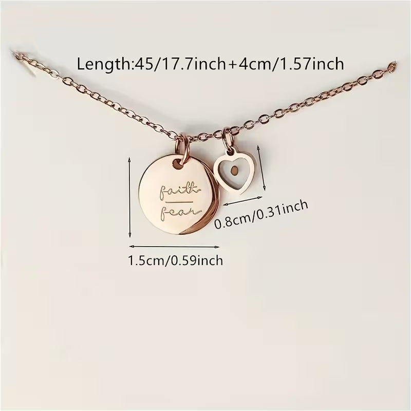Elegant Vintage Stainless Steel Rose Golden Necklace Pendant with Heart Charm, Inspired by Matthew 17:20, for Daily Occasion and Gift-giving