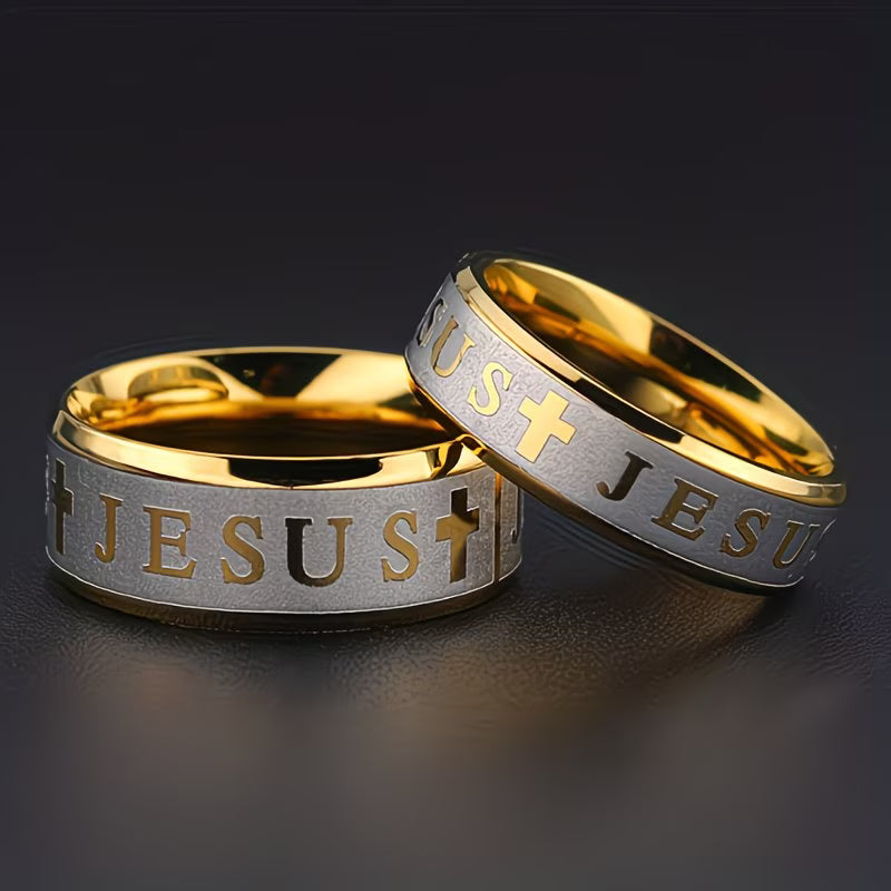 ✝️ Stainless Steel Men’s Jesus Cross Engraved Ring Retro Christian Wedding Band | Faith • Strength • Commitment — By TETELESTAI  Bold in faith. Strong in purpose. Built to last.