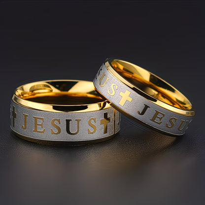 ✝️ Stainless Steel Men’s Jesus Cross Engraved Ring Retro Christian Wedding Band | Faith • Strength • Commitment — By TETELESTAI  Bold in faith. Strong in purpose. Built to last.