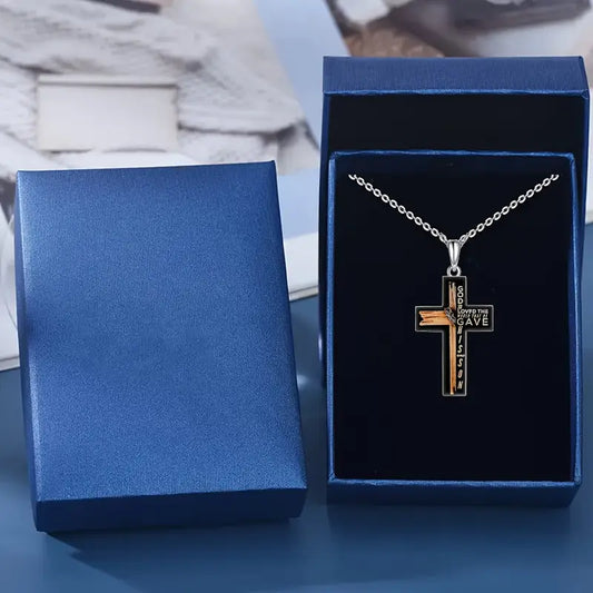 Stylish Men's Prayer Cross Pendant Necklace .