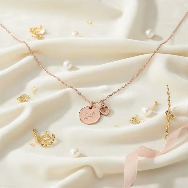 Elegant Vintage Stainless Steel Rose Golden Necklace Pendant with Heart Charm, Inspired by Matthew 17:20, for Daily Occasion and Gift-giving