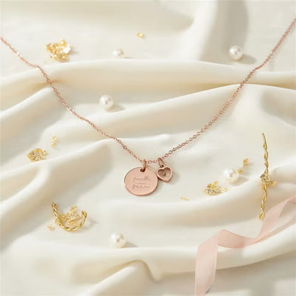Elegant Vintage Stainless Steel Rose Golden Necklace Pendant with Heart Charm, Inspired by Matthew 17:20, for Daily Occasion and Gift-giving