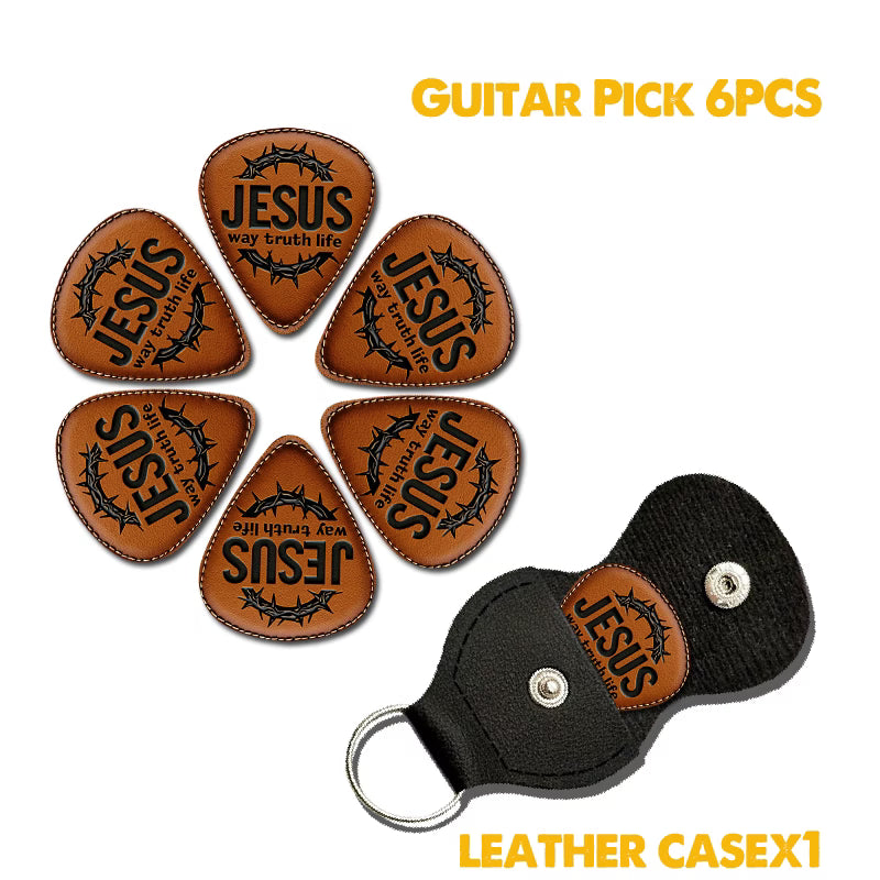 A premium 6-piece guitar pick set with stylish designs and a portable black pouch — perfect for worship, practice, and gifting.