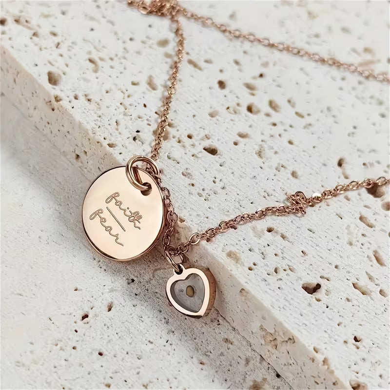 Elegant Vintage Stainless Steel Rose Golden Necklace Pendant with Heart Charm, Inspired by Matthew 17:20, for Daily Occasion and Gift-giving