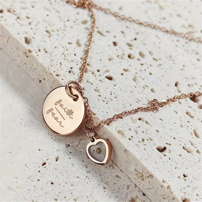 Elegant Vintage Stainless Steel Rose Golden Necklace Pendant with Heart Charm, Inspired by Matthew 17:20, for Daily Occasion and Gift-giving