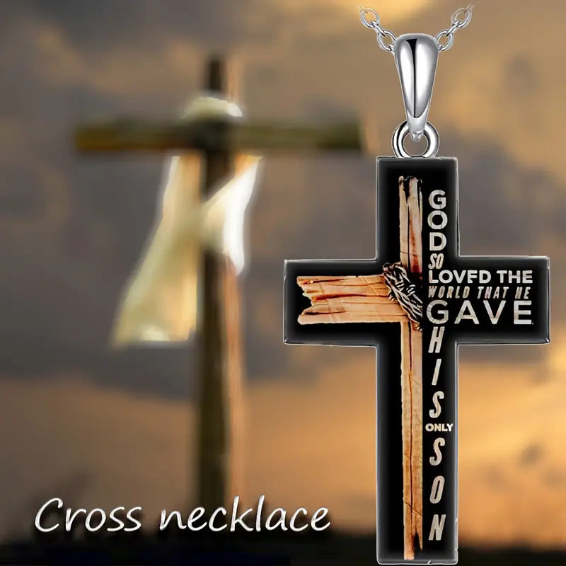 Stylish Men's Prayer Cross Pendant Necklace .
