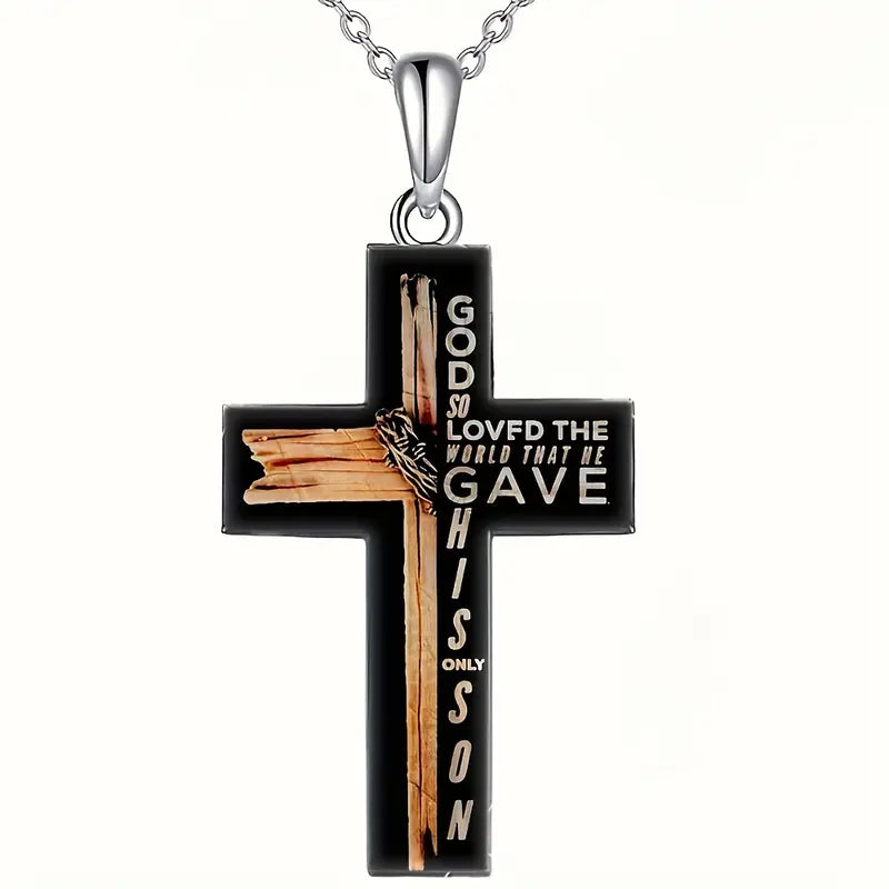 Stylish Men's Prayer Cross Pendant Necklace .
