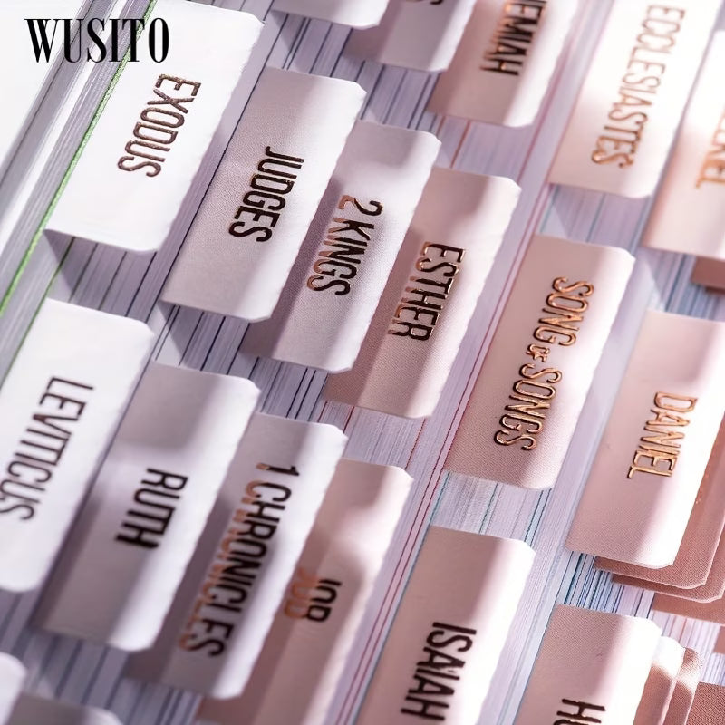 WUSITO Rose Gold Bible Tabs – Elegant Laminated Scripture Index Markers ✝️