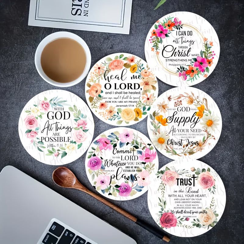 6pcs coaster Set of Wooden Coasters with Bible Verses,