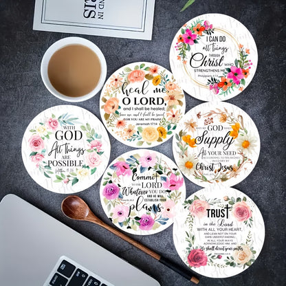 6pcs coaster Set of Wooden Coasters with Bible Verses,