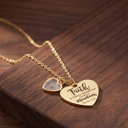 ✝️ Ladies’ Faith Necklace – Double Heart Lock Pendant Matthew 17:20 Scripture | 18K Gold-Plated Stainless Steel — By TETELESTAI  A symbol of love. A message of faith. A promise that nothing is impossible.