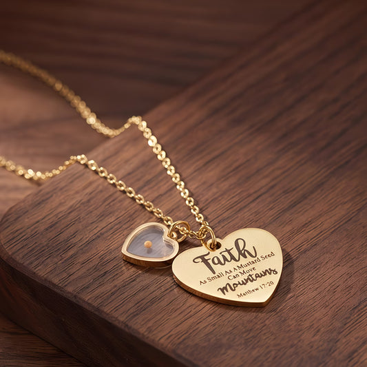 ✝️ Ladies’ Faith Necklace – Double Heart Lock Pendant Matthew 17:20 Scripture | 18K Gold-Plated Stainless Steel — By TETELESTAI  A symbol of love. A message of faith. A promise that nothing is impossible.
