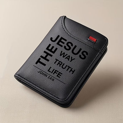 Men's Christian Leather Wallet | John 14:6 "Jesus The Way, The Truth, The Life" | Slim RFID-Style Card Holder | Faith Gift for Men
