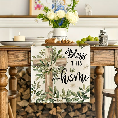 Faith-Inspired Easter Table Runner with Cross Design  Size: 33.02x121.92cm