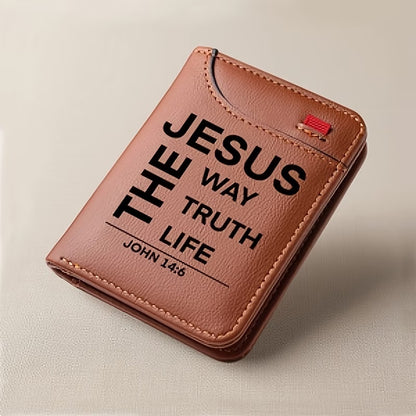 Men's Christian Leather Wallet | John 14:6 "Jesus The Way, The Truth, The Life" | Slim RFID-Style Card Holder | Faith Gift for Men