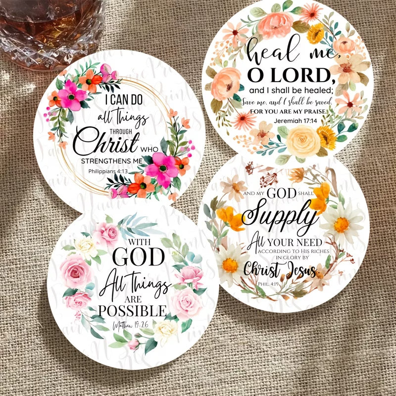 6pcs coaster Set of Wooden Coasters with Bible Verses,