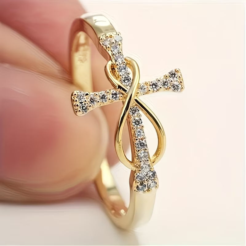 ✝️ Easter Cross Infinity Ring with Zirconia Faith • Eternity • Renewal — By TETELESTAI