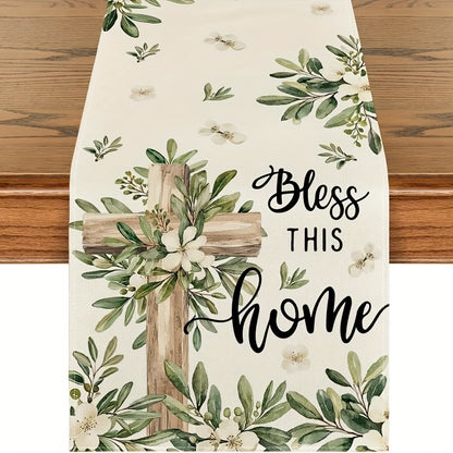 Faith-Inspired Easter Table Runner with Cross Design  Size: 33.02x121.92cm