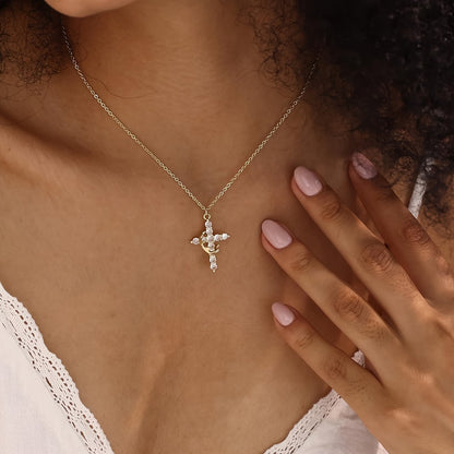 Elegant Crown Cross Pendant Necklace with Cubic Zirconia
